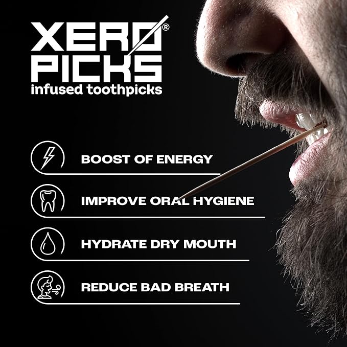 Xero Picks Energy Caffeine Flavored Toothpicks B12 for Focus & B6, 60 Picks (Pack of 3) (Berry) Sugar-Free Alternative to Energy Mints & Gum - Kosher