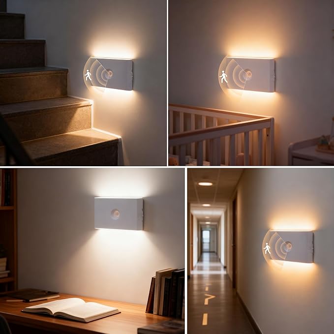 2 Pack Night Light, Motion Sensor Night Light Rechargeable Day Mode & Night Mode 2700K-6500K White Dimmbale for Bedroom Kitchen Hallway Stairs