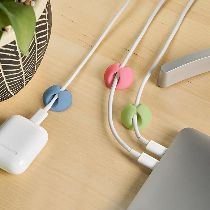Wrap-It Storage Cable Clips - (Assorted 28-Pack) Macaron - Desk and Nightstand Cable Holder for Phone and Bedside Table Cord Organizer