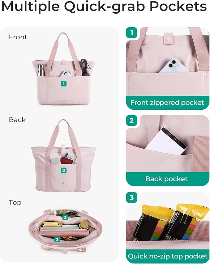 BAGSMART Tote Bag for Women, Foldable Tote Bag With Zipper Travel Large Shoulder Bag Handbag for Work-16.5''l X 6''wx 14''h
