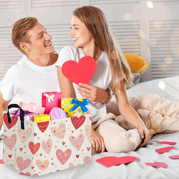 Rectangular Pink Valentine's Day Gift Basket,nursery basket,Pink girls gift baskets,kids toy storage Bin, Love Heart Room Decor for Home,Shelf Baskets(Shaped lines Heart)