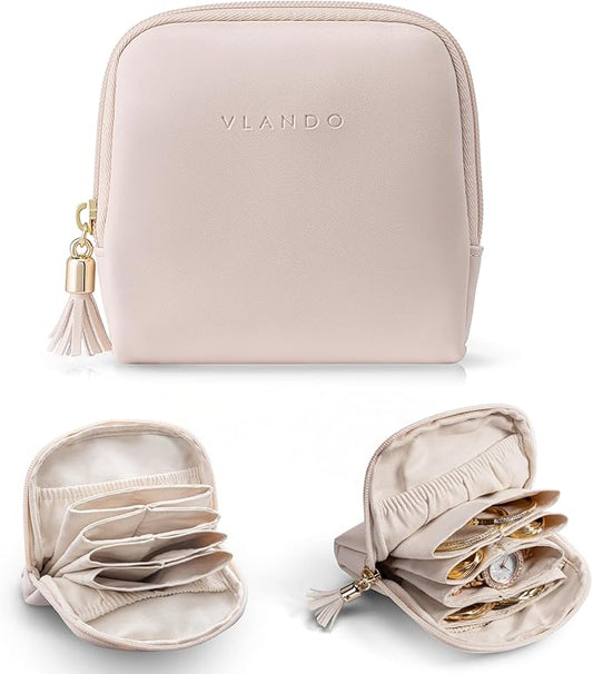 Vlando Small Travel Jewelry Organizer,Jewelry Pouch Bags,Velvet Jewelry Storage Bag for Bracelet Rings Earring,Portable Jewelry Travel Case for Traveler-Apricot Pink
