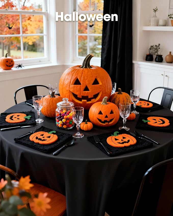 Pureegg Plastic Table Cloth Disposable 10 Pack, 84'' Round Table Cloths, Halloween Party Decorations, Summerween Decor, Halloween Tablecloths, Round, Plastic Cover, Leakproof & Sturdy, Black