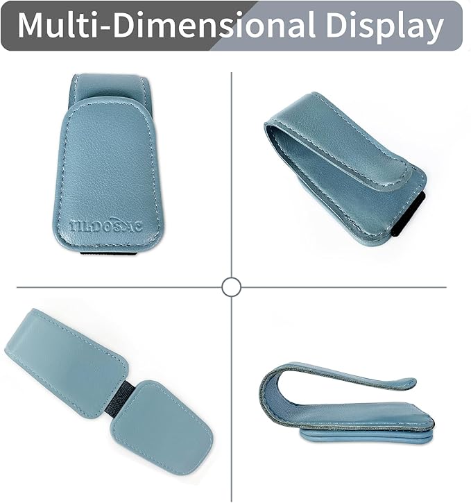 Sunglasses Holder for Car Visor, Leather Magnetic Sunglass Holder for Car with Clip, Blue