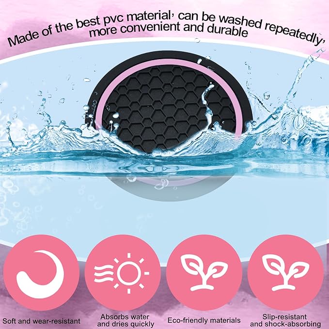 4PCS Car Cup Holder Coasters, 2.75 Inch Non-Slip Insert Cup Holder Pad, Dustproof Automotive Interior Accessories Mat, Universal for Trucks, Vehicles, RVs and More (Black/Pink)
