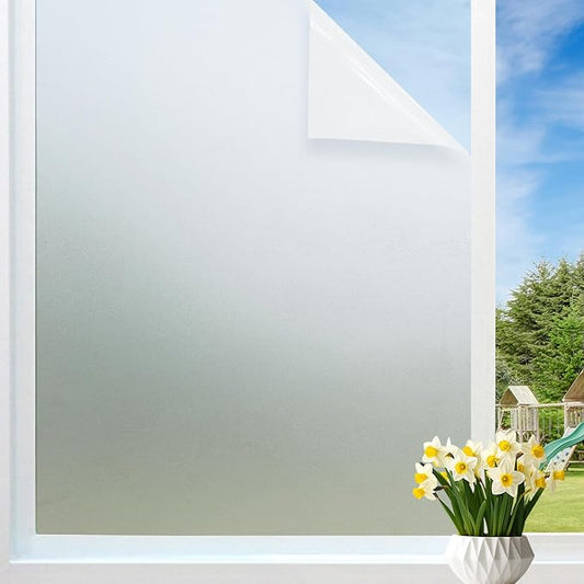Window Privacy Film Frosted Glass Window Film Decorative, Removable Static Cling Heat Blocking Sun Blocker Front Door Window Covering for Bathroom Home Office (Pure, 35.4" x 78.7")