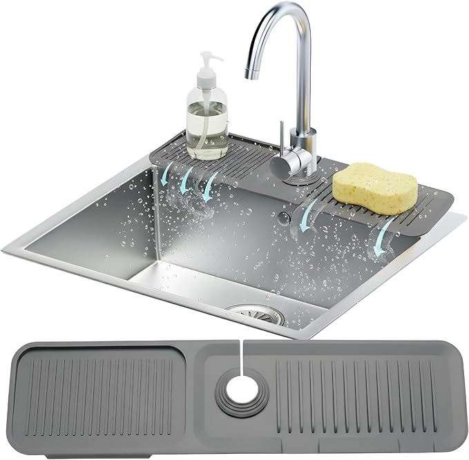 24” Silicone Faucet Mat For Kitchen Sink, Kitchen Sink Splash Guard Behind Faucet, Kitchen Faucet Mat For Kitchen Sink, Kitchen Sink Faucet Mat Splash Guard and Sink Water Splash Guard (Gray)