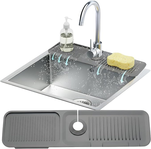 24” Silicone Faucet Mat For Kitchen Sink, Kitchen Sink Splash Guard Behind Faucet, Kitchen Faucet Mat For Kitchen Sink, Kitchen Sink Faucet Mat Splash Guard and Sink Water Splash Guard (Gray)