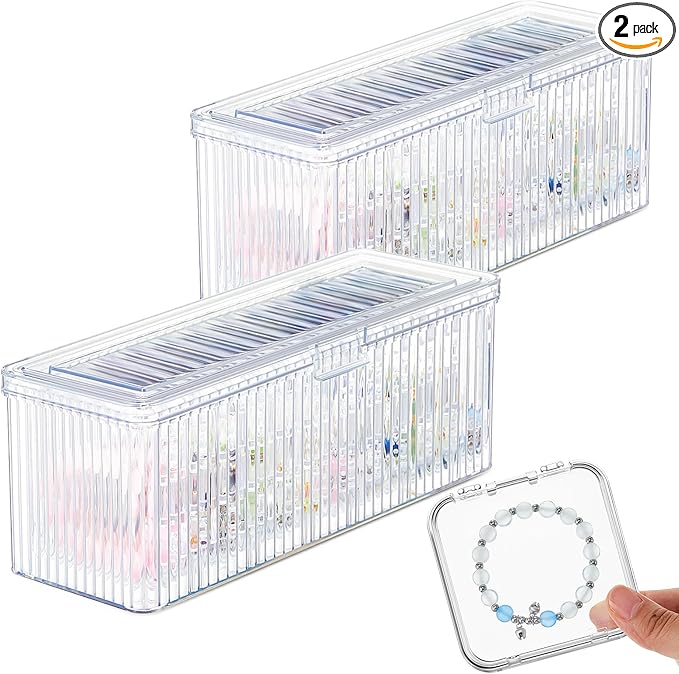 2 Pack Acrylic Bracelet Jewelry Storage Box with 12 Portable Anti Tarnish Organizers for Earrings/ring/necklace (Clear)