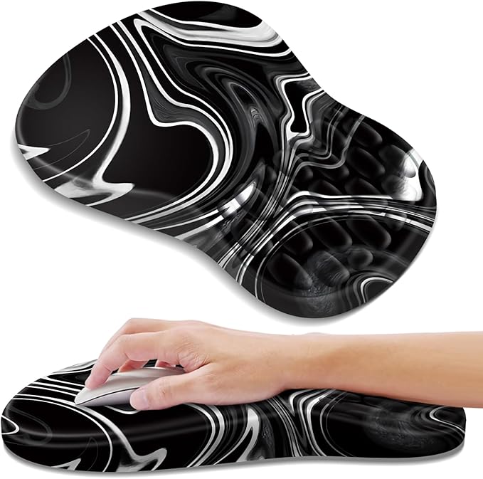 YIWEI Ergonomic Mouse Pad with Wrist Rest - Comfortable Office Mousepad with Memory Foam Wrist Support for Carpal Tunnel Relief, Mouse Pads with Non-Slip Base for Gaming and Home (Black-2)