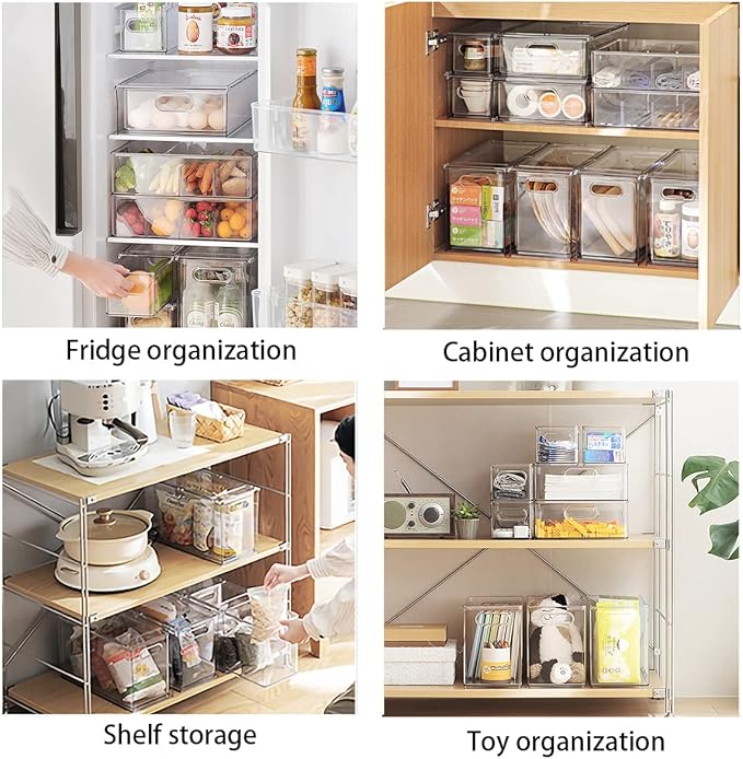 2Pack Stackable Fridge Drawers Pull-Out Bins Divided Produce Saver Containers for Refrigerator Storage Organizers for Veggie Fruit Berry Pantry Cabinet Makeup Clothes