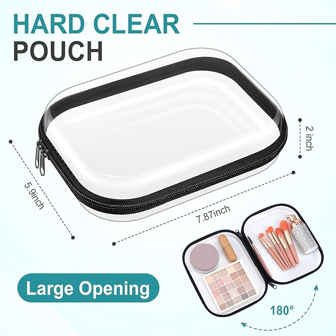 Sanwuta 6 Pcs Clear Hard Zipper Case Plastic Zipper Pouches Transparent Makeup Bag Pencil Case Pouches Toiletry Diaper Bag for Travel Toy Storage Organizer Bins (Black, 7.87 x 5.9 x 2 Inch)