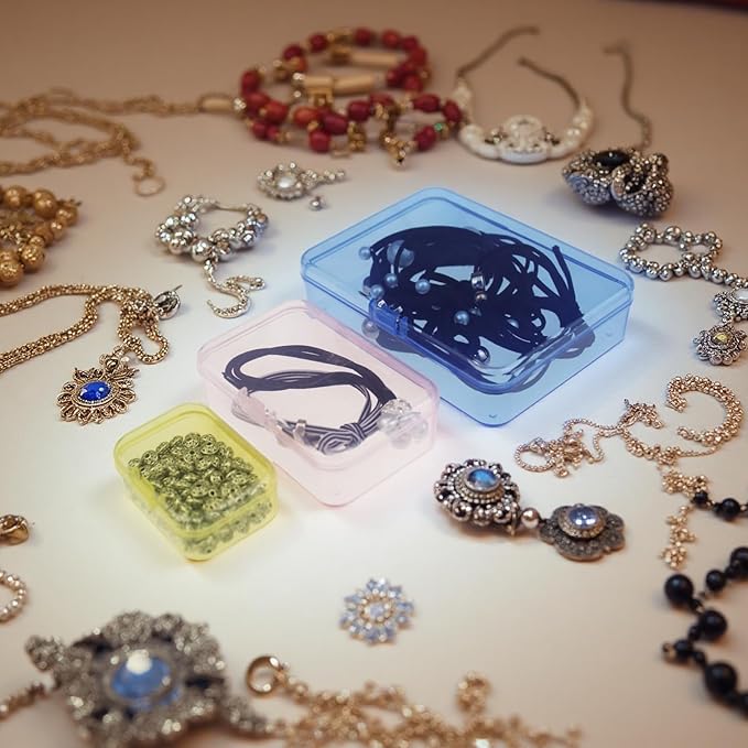 Goodma 24 Pieces Mixed Sizes Colored Rectangular Plastic Boxes Empty Storage Organizer Containers with Hinged Lids for Small Items and Other Craft Projects