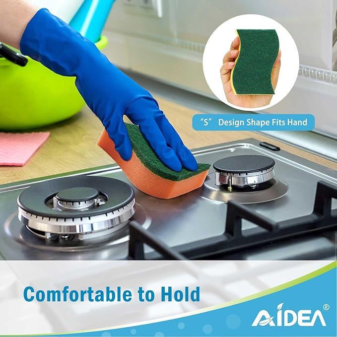 AIDEA Sponges Kitchen, 24Pack Heavy Duty Dish Sponge, Cleaning Dish Scrubber Sponge for Home and Kitchen, Stink-Free Cleaning Supplies for Pots, Pans