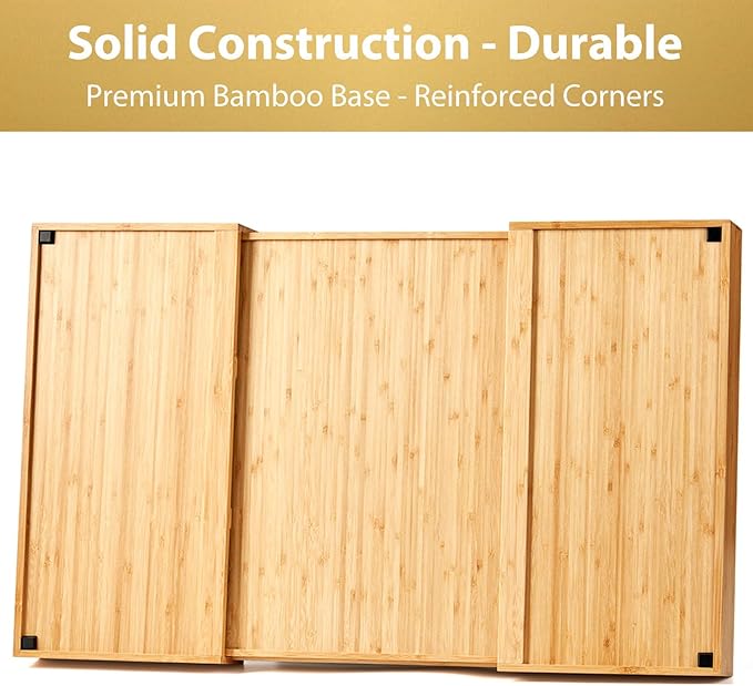 Umilife Extra Large Expandable Kitchen Silverware Utensils Drawer Organizer, 19" Deep for Big Drawer, Adjustable Bamboo Wood Drawer Divider with Curved Grooves, Cutlery Tray Flatware Holder