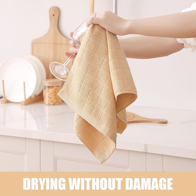 Homaxy 100% Cotton Terry Kitchen Towels(Apricot, 13 x 28 inches), Checkered Designed, Soft and Super Absorbent Dish Towels, 8 Pack