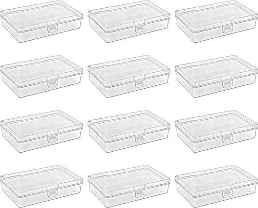 LJY 12 Pieces Rectangular Empty Mini Clear Plastic Organizer Storage Box Containers with Hinged Lids (5.3 x 3.1 x 1.2 inch, Transparent)