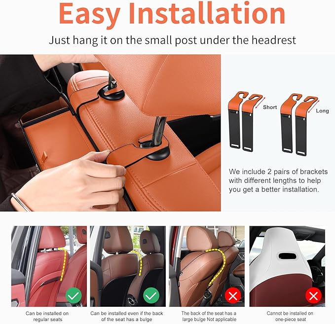 Sancaral Car Rear Backseat Extra Multifunctional Drink Cup Holder Organizers with Tissue Storage Box Organizer & Hooks for Car Seat Back. Orange