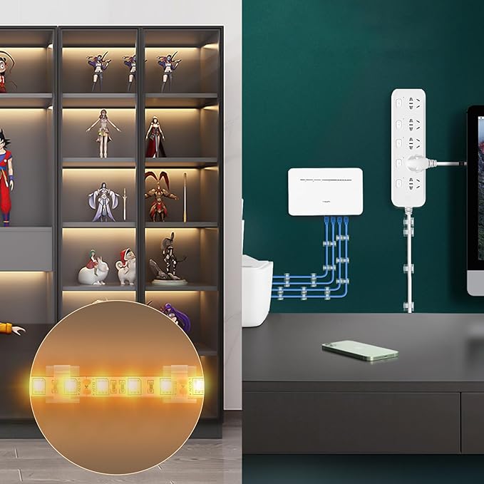 60 PCS XHF 3/4” Adhesive Cable Wire Clips Clear, Outdoor Christmas Light Clips, Cable Staples Cable Management Wire Organizer Cord Holder for Under Desk, Car, Wall, TV PC Ethernet