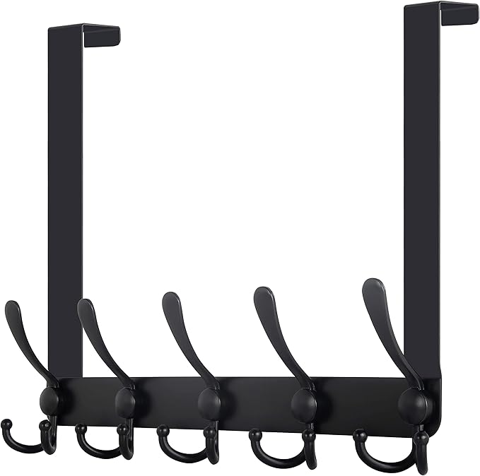 WEBI Over The Door Hooks, Over The Door Towel Rack, Door Hooks for Hanging, Door Coat Hanger Door Coat Rack for Towels, Clothes, Bathroom, Black