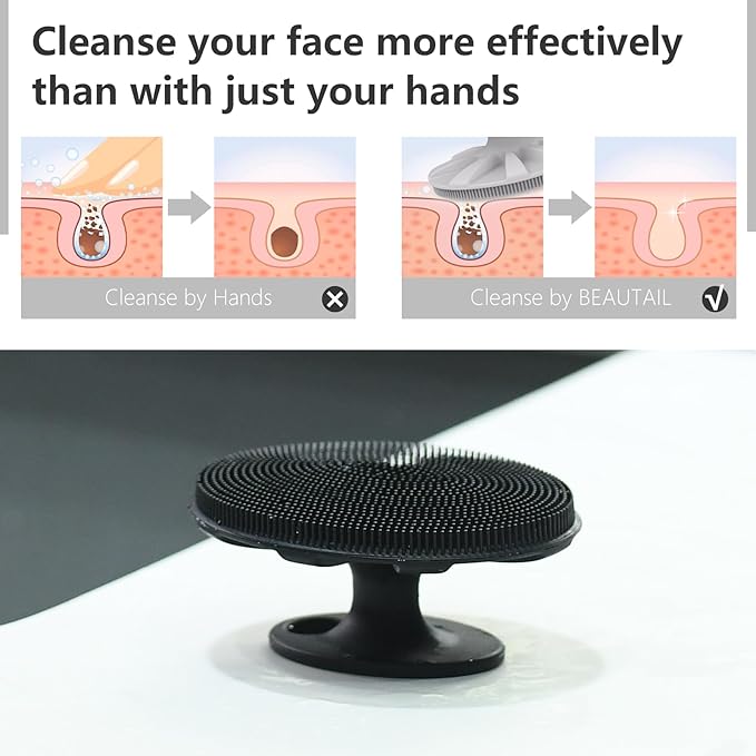 Silicone Face Scrubber 2 Pack, Manual Facial Cleansing Brush, Gentle Face Exfoliator for Sensitive Skin, Skin Care Exfoliating Face Brush for Men and Women, Black+Starlight