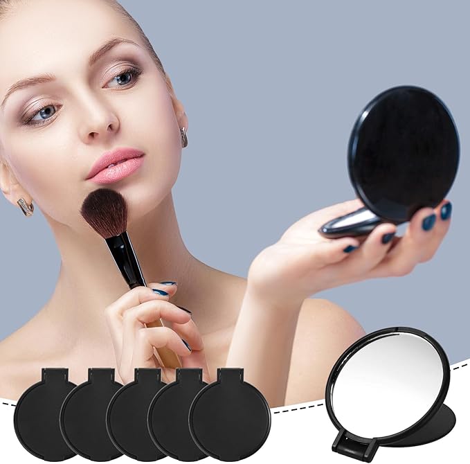 50Pcs Mini Foldable Compact Mirror Bulk Portable Mini Round Makeup Mirror Bulk for Women Men Travel Daily Use Purse Vanity Mirrors (Black)