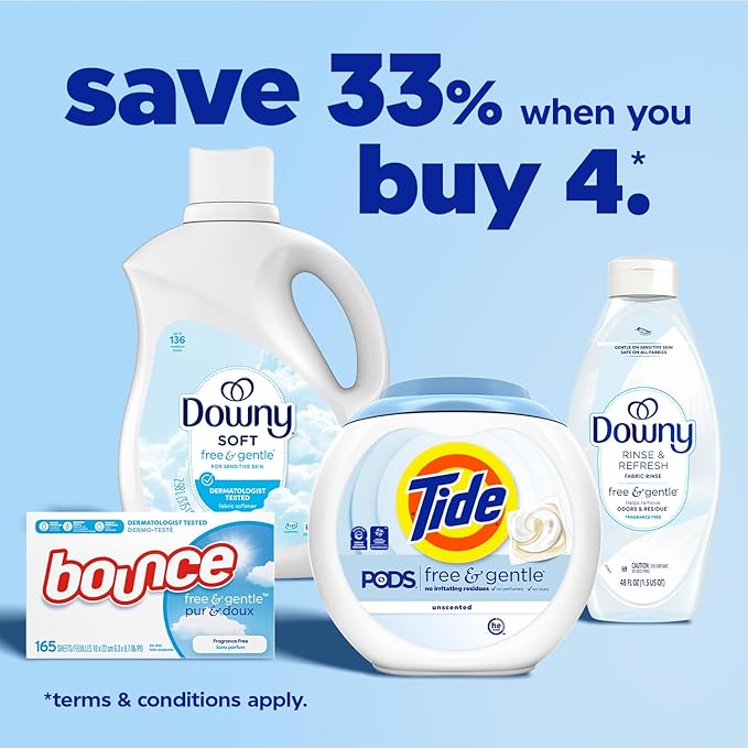 Tide Free & Gentle Liquid Laundry Detergent, 100 Loads, 132 fl oz, Tide Laundry Detergent, Clean Laundry Detergent