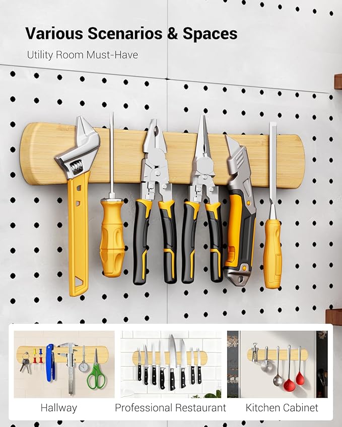 Magnetic Knife Holder for Wall, 18 Inch Large Bamboo Knife Magnetic Strip, Housewarming Gifts for New Home, Kitchen Wall Storage Space Savers, Farmhouse Kitchen Utensil Organizer Essentials