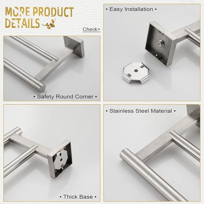 KOKOSIRI Towel Holder Bathroom Accessory Towel Bars with Two Rails Necklace Holder 32 Inch Brushed Nickel Stainless Steel B5005BR-L32