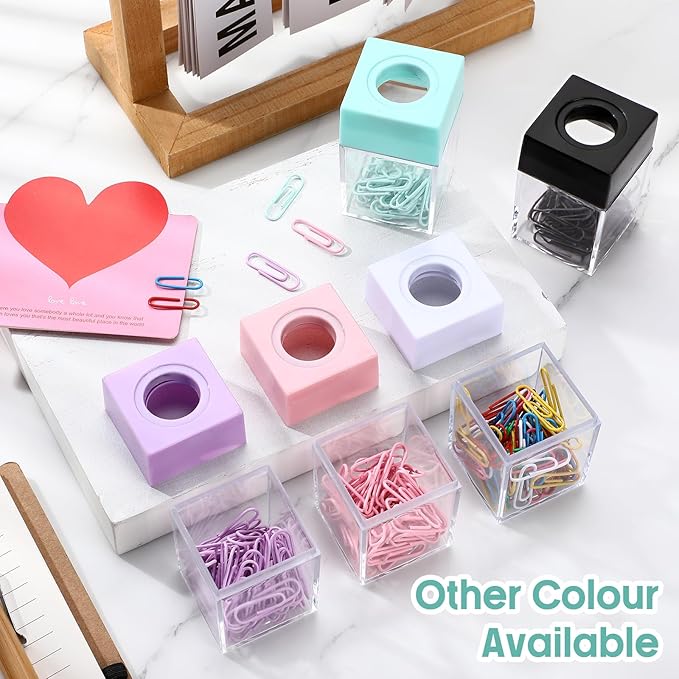 4 Pieces Magnetic Paper Clip Dispenser Holder Paperclip Dispenser for Desk, School, Office(White)
