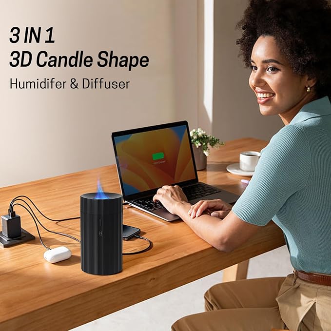 Rican Car Diffuser, Black Car Humidifier,Flame Diffuser for Essential Oils - Mini Portable Humidifier Cool Mist,100ml Colorful Air Aroma Diffuser,Aromatherapy Diffuser for Home Office