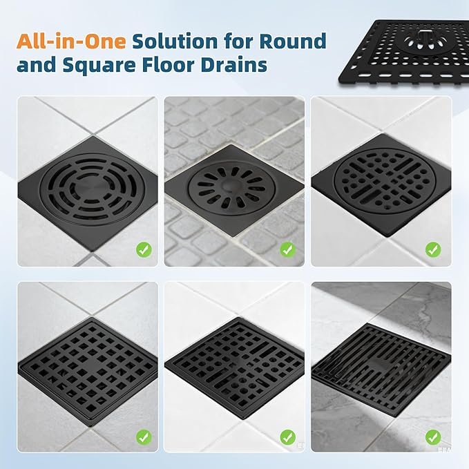 Hibbent 2 Pack Shower Drain Hair Catcher, Shower Drain Cover for Bathroom Floor 4" Drain, Anti-Clogging Bathtub Drain Strainer, Stainless Steel Kitchen Sink Drain Strainer with Handle, Matte Black