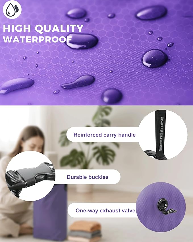 Travel Laundry Bag, Pump-free Vacuum Compression Dirty Clothes Bag, Large Reusable Waterproof & Washable Laundry Bag, Wet and Dry Bag, Ideal for Suitcases, Laundromats (1 Pcs) Purple