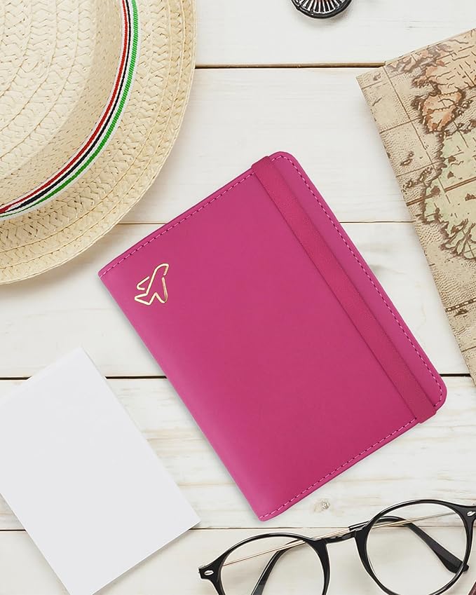 WALNEW Passport Holder for Travel, RFID Passport Cover Wallet for Women Men, PU Leather Passport Book Card Holder Case with Pen, Travelling Essentials for Flying