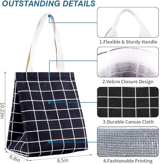 iknoe Insulated Lunch Bag for Women & Adults, 9L Foldable Wide-Open Cooler Bag with Pockets, Leakproof & Portable, for Picnic, Office, Beach (Black square)