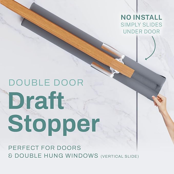Under Door Draft Stopper for Bottom of Doors 24” - 36” Weather Stripping Gap Stoppers Door Draft Guard Seal Sweep Adjustable, Grey