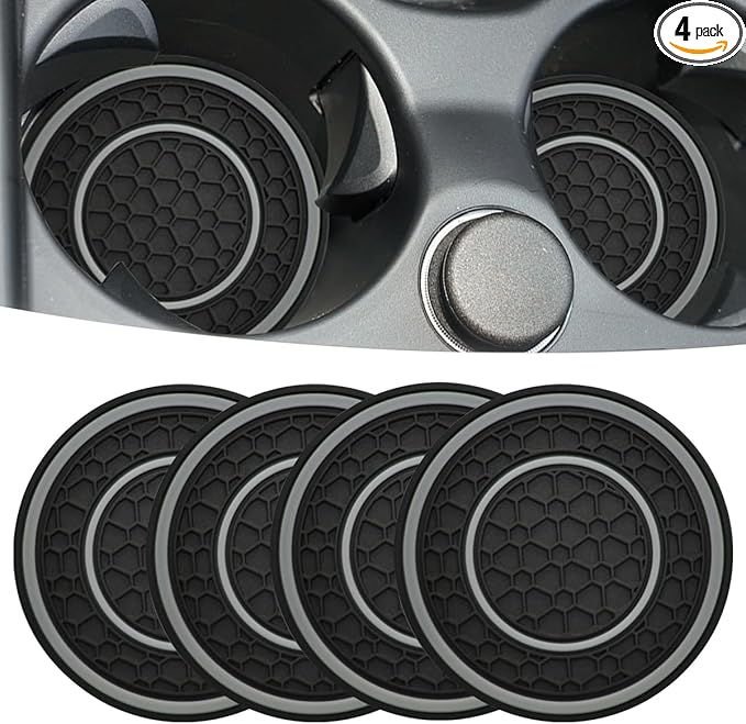 Car Cup Coaster Universal Automotive Waterproof Non-Slip Cup Holders Sift-Proof Spill Holder Car Interior Accessories 4 Pack Black & Gray