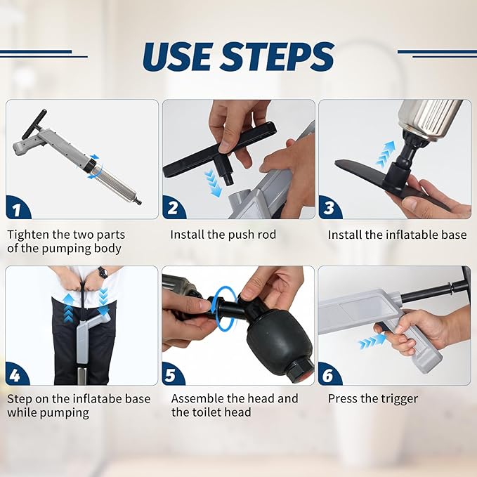 Toilet Plungers for Bathroom Heavy Duty, High Pressure Toilet Auger Air Drain Blaster with Real-Time Toilet Snake Drain Clog Remover,Toilet Unclogger Tool,Sink Shower Tubs Plumbing Clogs (Blue)