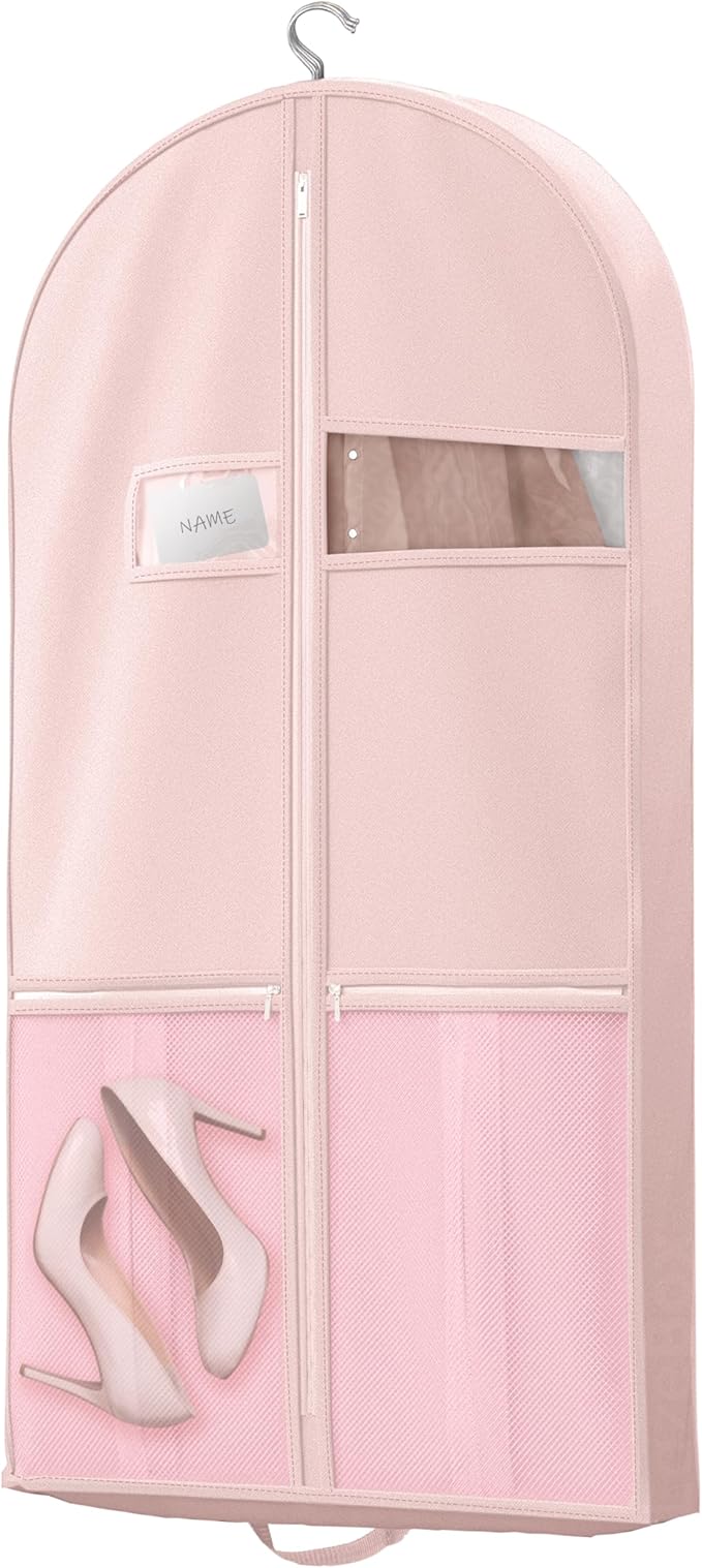 Lazebox 43" Travel Garment Bag with Accessories Zipper Pocket, Heavy Duty Suit Bag for Suits, Tuxedos, Dresses, Coats, Pink, 1 pack