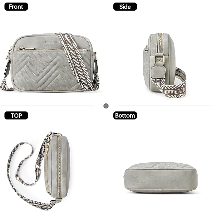 BOSTANTEN Quilted Crossbody Bags for Women Vegan Leather Purses Small Shoulder Handbags with Wide Strap