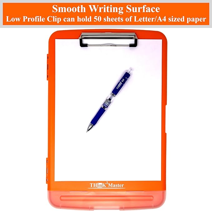 Think2Master [3 Pack] Orange Plastic Storage Clipboard with Pencil Holder. | 25% Heavier & 25% Sturdier| Heavy Duty. Nursing, Teacher & Classroom Must Have.
