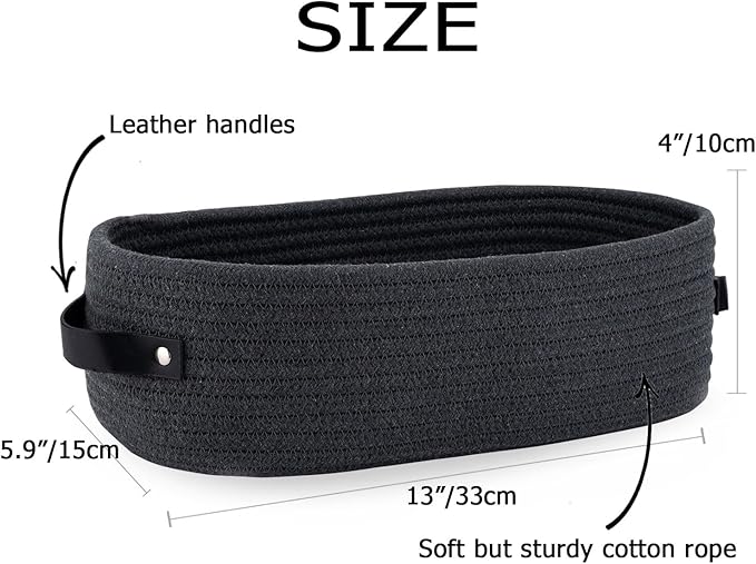 Cotton Rope Toilet Paper Holder Basket with Handle, Home Decor Organizing Small Baskets, Nursery Basket 13"x5.9"x4" Dark Gray