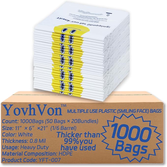 0.8Mil(20 Microns), 1000 Count, Plastic Bags with Handles, T-Shirt bags, Thank You bags, Shopping Bag, Grocery Bag, |for Store, Carry, Pack|, White, 1/6 Barrel, Large 11"x6"x21", Heavy Duty