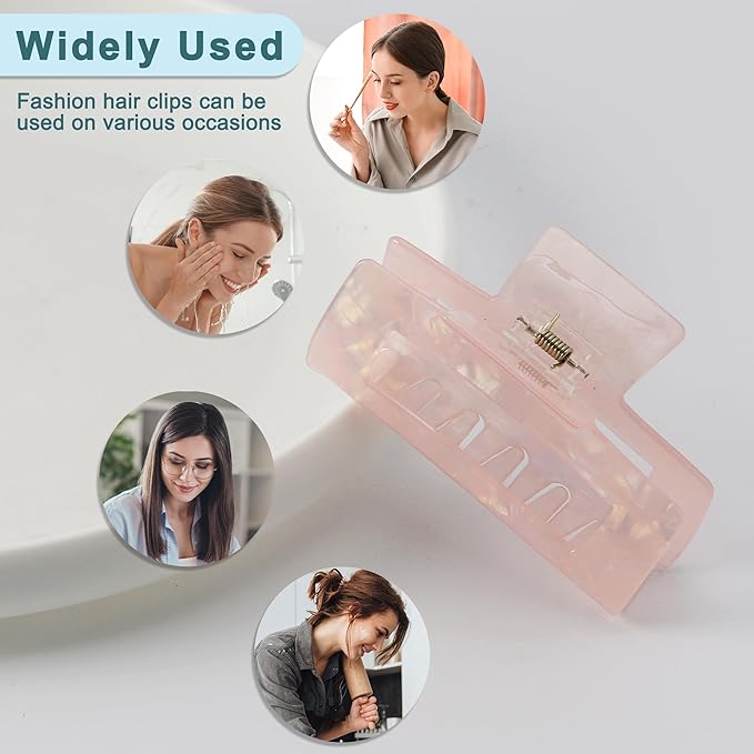 VOCOSTE Hair Caw Clips, Acetic Acid Hair Clips, Tortoise Hair Clips, Large Hair Claw Clips, Hair Barrettes for Women, Pink