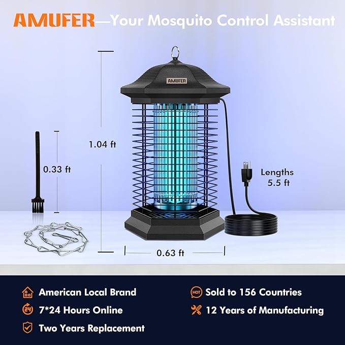 AMUFER Bug Zapper Outdoor Indoor, 18W Power & 4400V Instant Grid Mosquito Repellent, Insect Control Efficiency Increased 100%, 1/2 Acre Coverage, Fly Trap for Patio, Backyard, Home