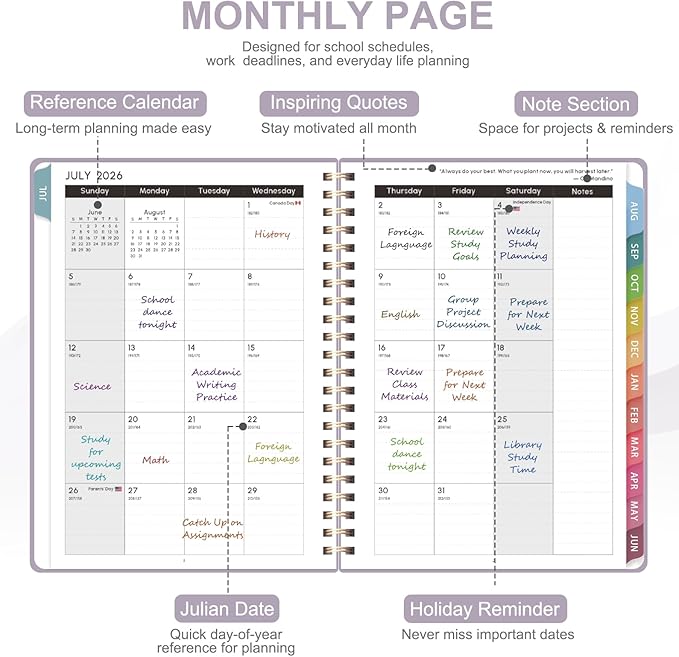 Planner 2026-2027, Weekly and Monthly Academic Year Calendar Planner, July 2026 - June 2027, Daily Agenda Book for Office School Supplies, Letter Size(8.5'' x 11'')