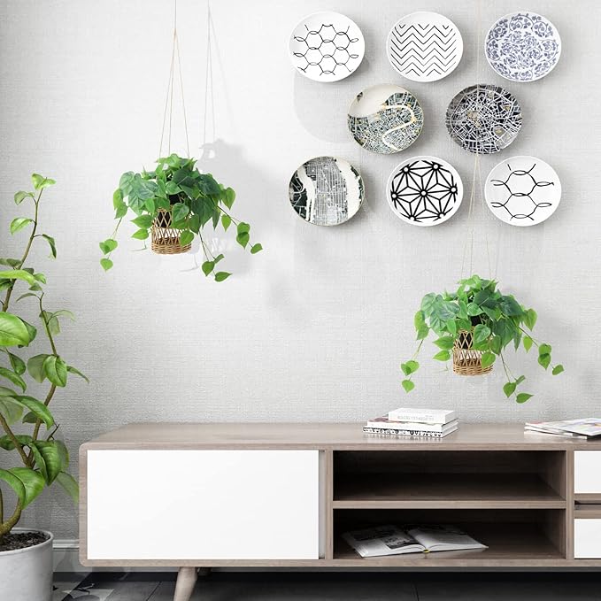 2 Pack Artificial Scindapsus Aureus, Realistic Fake Plants with Plastic Pot for Home Office Bedroom Indoor Outdoor Decor(8in H)