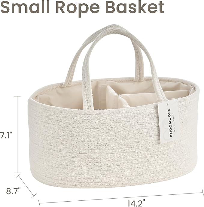 Diaper Caddy Organizer, Empty Gift Basket for Newborn Essentials, Baby Storage Basket, Stylish Gift Bag for Baby Shower, Boys and Girls – Small, Off White