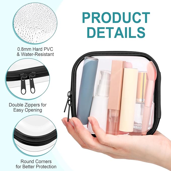 Sanwuta 6 Pcs Clear Hard Zipper Case Plastic Zipper Pouches Transparent Makeup Bag Pencil Case Pouches Toiletry Diaper Bag for Travel Toy Storage Organizer Bins (Black, 5 x 5 x 2 Inch)