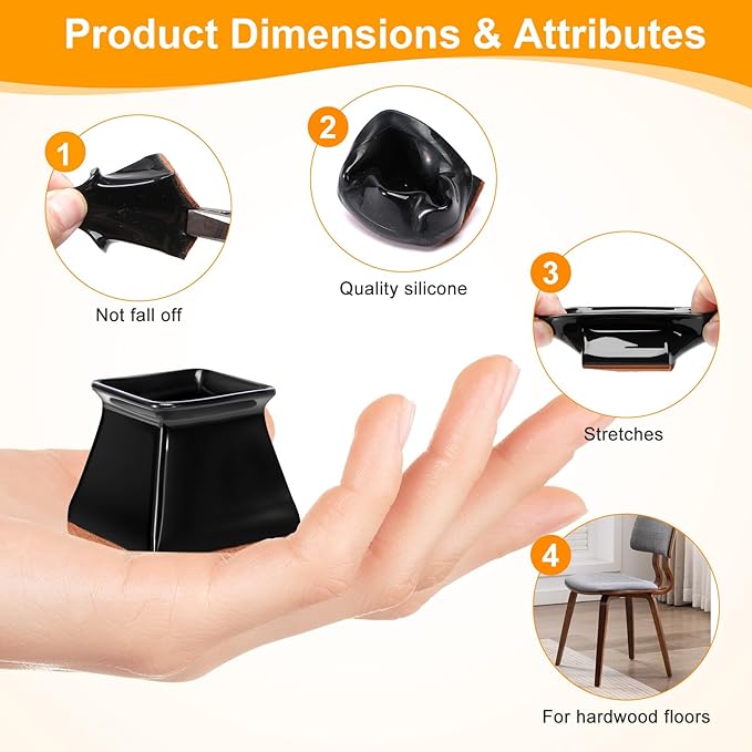 CHUNZEXI 24 Pack Square Chair Leg Floor Protectors for Hardwood Floors, Silicone Felt Covers Pads Caps, Protect Wood Furniture Feet Floors Noise Reduce and Scratch (Square Small & Black)